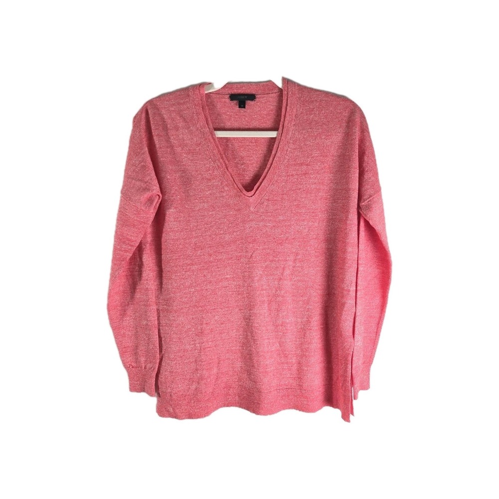 J. Crew Orange V-Neck Lightweight Sweater Merino Wool Linen blend Women size XS